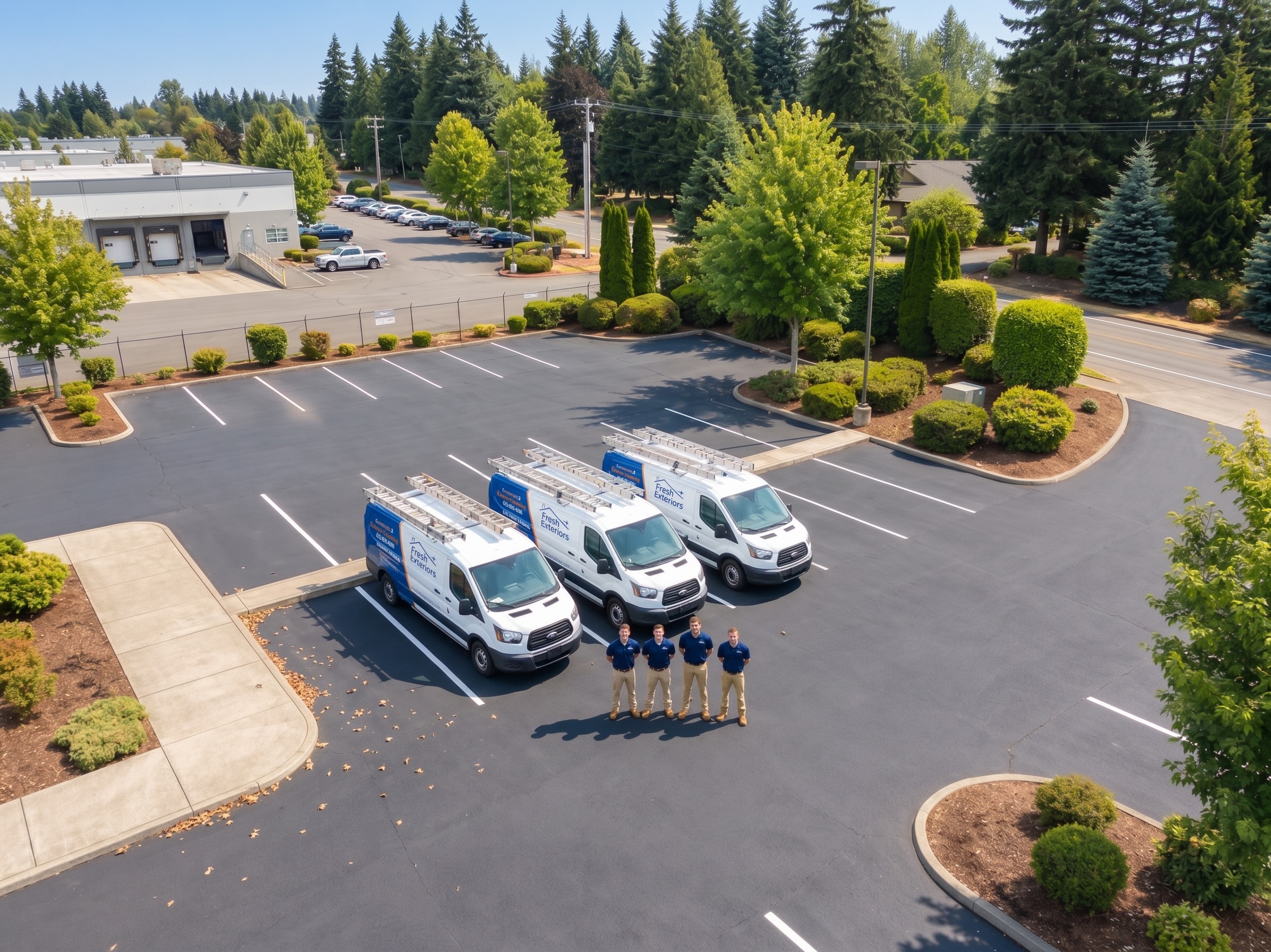 Fresh Exteriors Team and Van Aerial Photo